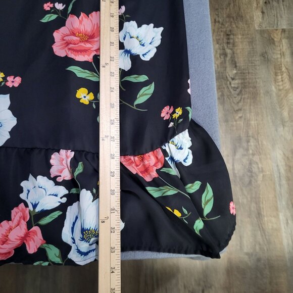 OLD NAVY FLORAL DRESS WOMENS M BLACK with Slip Ruffle Long Sleeve - Picture 7 of 10